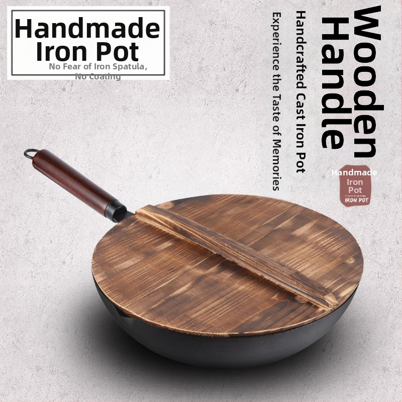 Zhangqiu Wok Iron Wok Wok Незалепващ Wok Домакински Непокрит Индукционен Готвач Газ Плоско Дъно