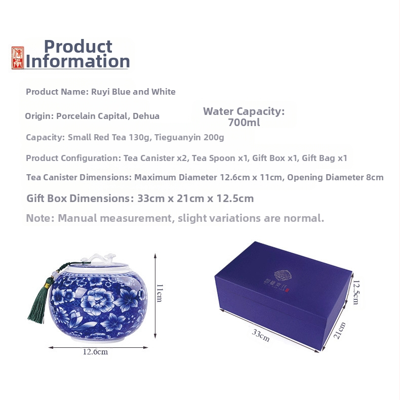 Керамични кутии за чай, китайски стил, винтидж буркани Ruyi в синьо и бяло, запечатани буркани за съхранение, нови двойни кутии, подаръчни кутии за подаръци