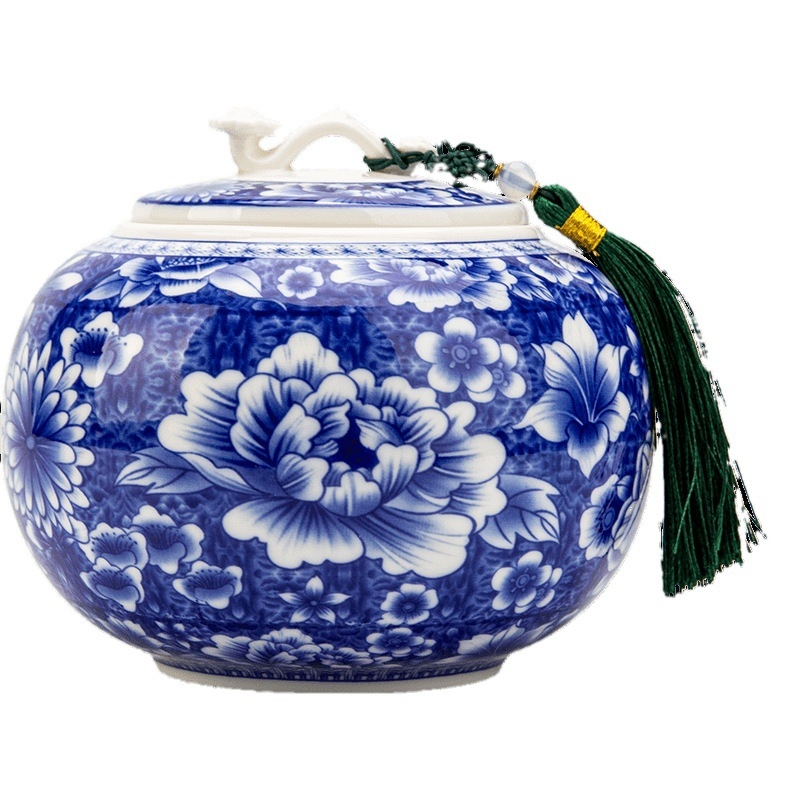 Kerámia teáskannák kínai stílusú Vintage Ruyi kék és fehér üvegek lezárt tárolóedények új dupla dobozos ajándékdobozok ajándékokhoz