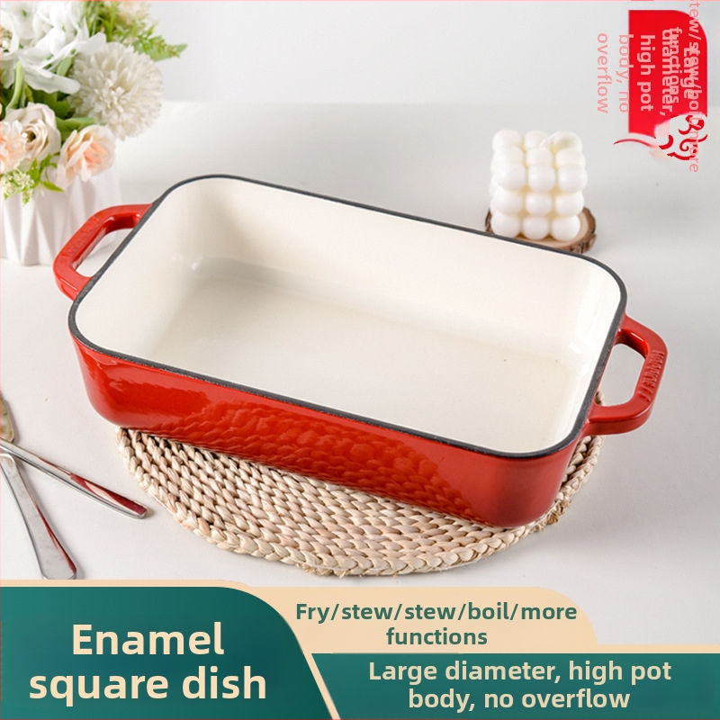 Väike õnn malmist emailpott binaural küpsetatud riisi küpsetusplaat ahjus küpsetamiseks lääne plaat grill grillitud kala steigi praeplaat