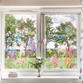 DJ7043-44 ποικιλία αυτοκόλλητων παραθύρων με λουλούδια, τουλίπα, πεταλούδα, λιβελούλα, διακοσμητικά αυτοκόλλητα από γυαλί, ηλεκτροστατικά αυτοκόλλητα, αφαιρούμενα
