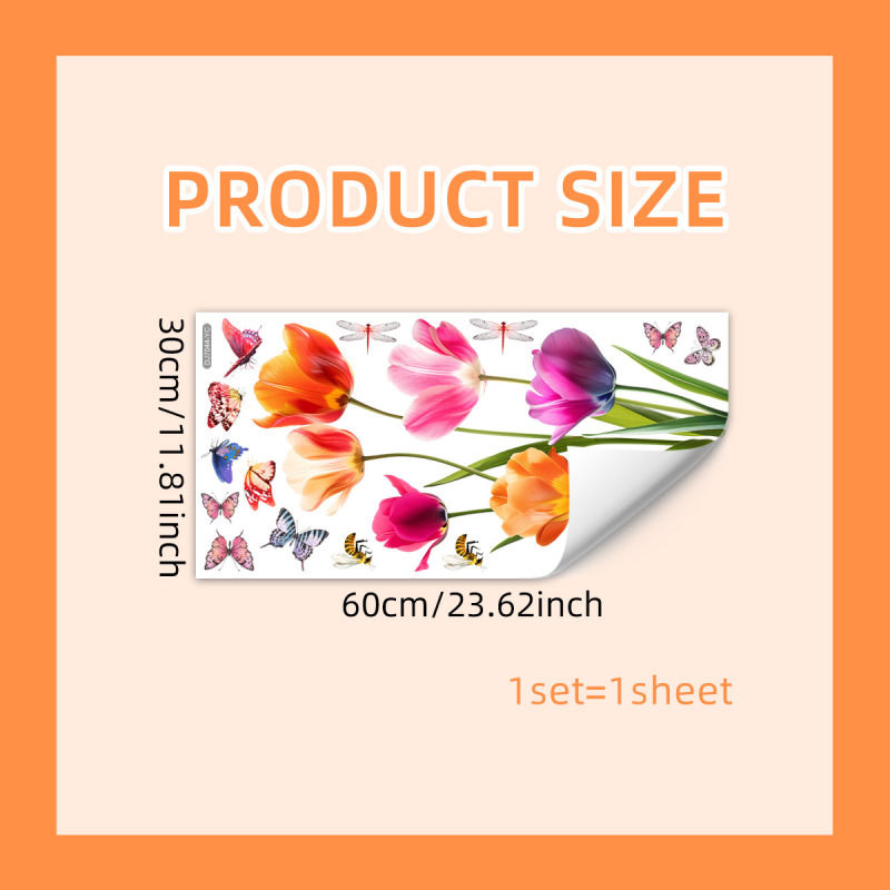 DJ7043-44 įvairūs gėlių lipdukai langams, tulpės, drugeliai, laumžirgiai, dekoratyviniai stiklo lipdukai, elektrostatiniai lipdukai, nuimami