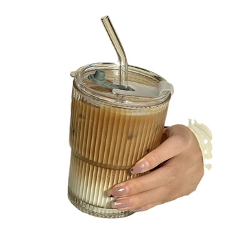 Korea stiilis vertikaalse triibuga klaasist tass, kõrge värviväärtusega paaridele mõeldud veetass, naiste internetikuulsuste õlekõrrega kohvitass majapidamiseks XF