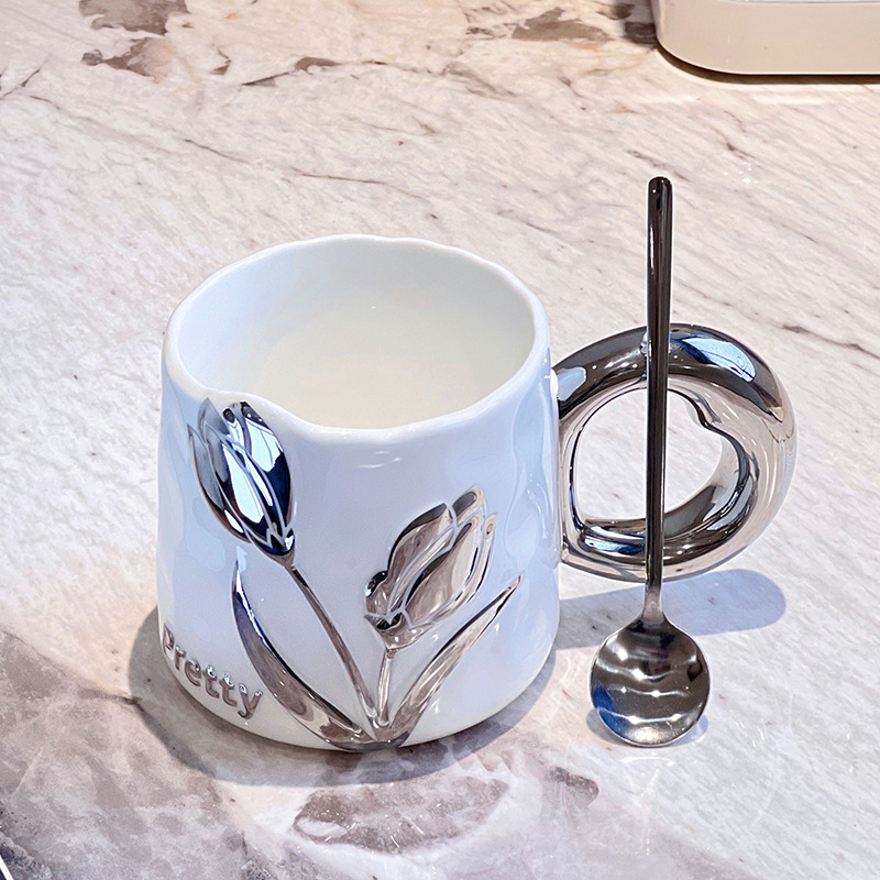 Чаша за кафе Tulip, висок клас, изящна керамична чаша за двойка, домакинска чаша за вода, 2024, нова дамска, с висока стойност