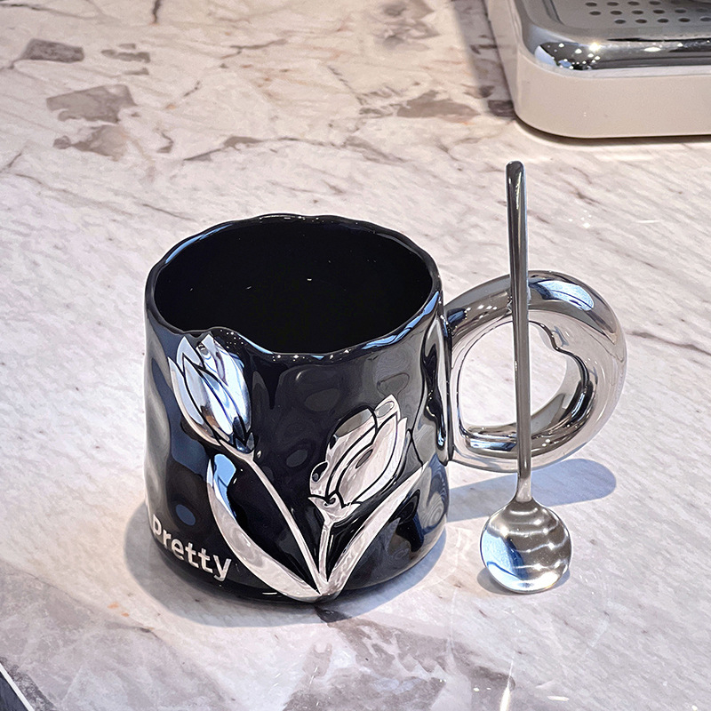 Чаша за кафе Tulip, висок клас, изящна керамична чаша за двойка, домакинска чаша за вода, 2024, нова дамска, с висока стойност