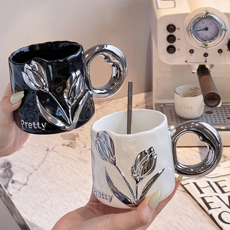 Чаша за кафе Tulip, висок клас, изящна керамична чаша за двойка, домакинска чаша за вода, 2024, нова дамска, с висока стойност