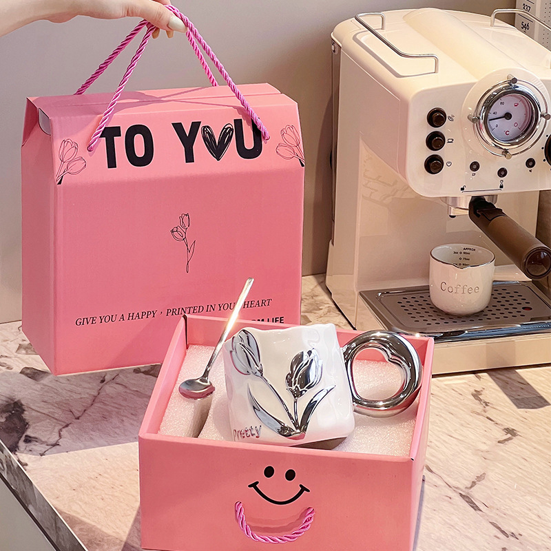 Чаша за кафе Tulip, висок клас, изящна керамична чаша за двойка, домакинска чаша за вода, 2024, нова дамска, с висока стойност