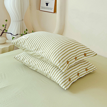 Japoniško stiliaus nemagintų sagų stiliaus skalbtos medvilnės keturių dalių lovos komplektas su dryžuotu lovatiesės užvalkalu, paklodė, studentų bendrabučio paprastas trijų dalių komplektas