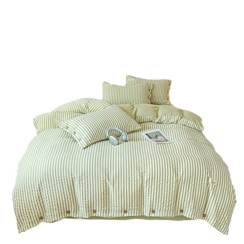 Japoniško stiliaus nemagintų sagų stiliaus skalbtos medvilnės keturių dalių lovos komplektas su dryžuotu lovatiesės užvalkalu, paklodė, studentų bendrabučio paprastas trijų dalių komplektas