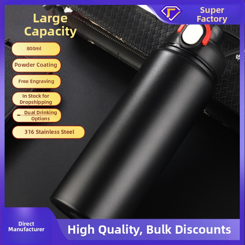 Θερμός μεγάλης χωρητικότητας από ανοξείδωτο ατσάλι 316, φορητό ποτήρι νερού για άνδρες και γυναίκες, για αθλητικές δραστηριότητες, εξωτερικούς χώρους με καλαμάκι