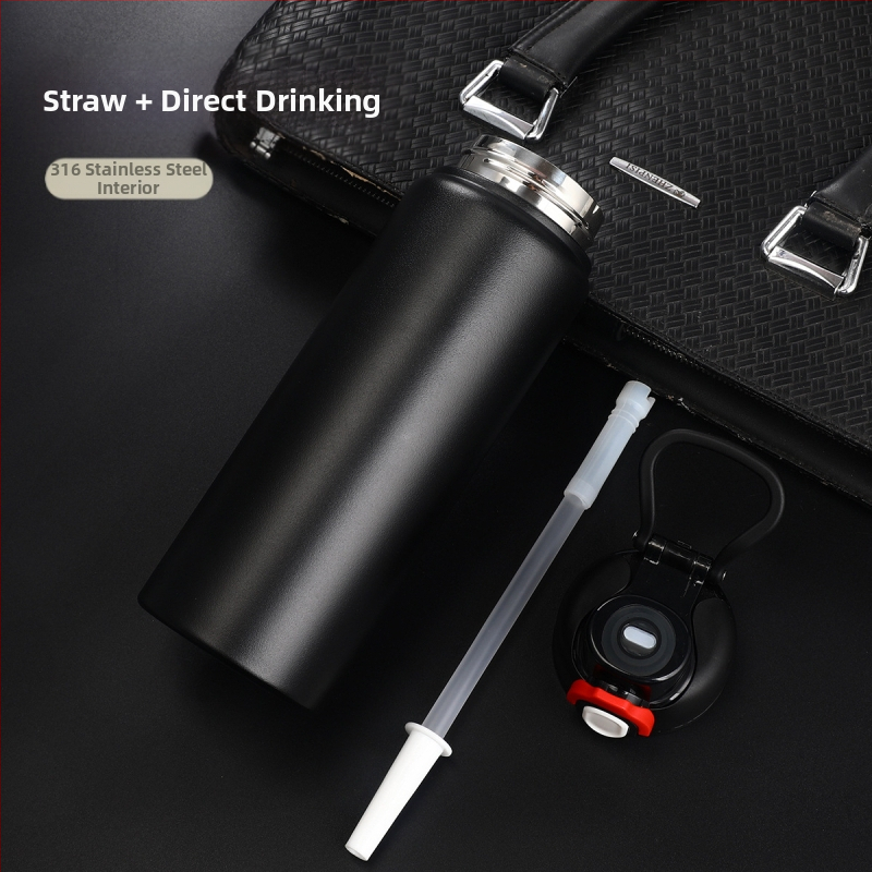 Термос с голям капацитет, неръждаема стомана 316, преносим, за мъже и жени, студентски, спортен, за вода, за употреба на открито, сламка