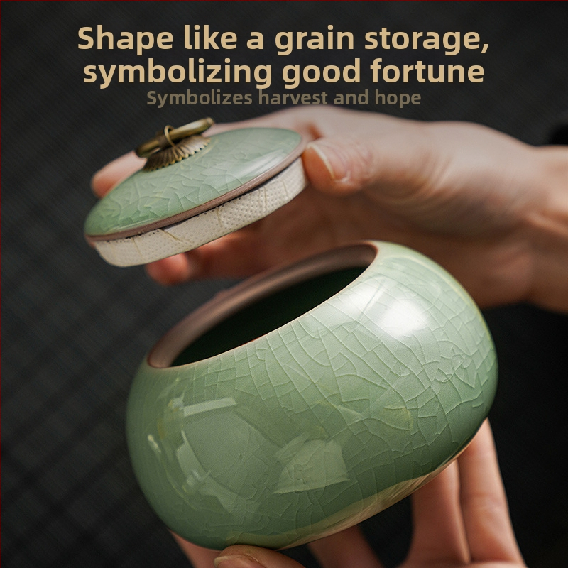 Керамичен буркан за чай Ge Kiln, запечатан буркан, малък преносим чай Celadon, Pu'er, буркан за съхранение на домакински продукти на едро