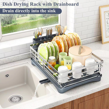 Virtuvės indų stovas, stalviršio stalo įrankiai, kriauklė, vakarienės lėkštės, lazdelių laikymo stovas, didelės talpos namų apyvokos reikmenų stovas, vieno sluoksnio kanalizacijos dubenėlių stovas