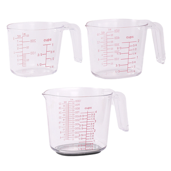 3 dalių plastikinis matavimo puodelis, didelio pralaidumo matavimo puodelis, 1000 ml / 500 ml / 250 ml, sudedamas matavimo puodelis, kepimo matavimo įrankis