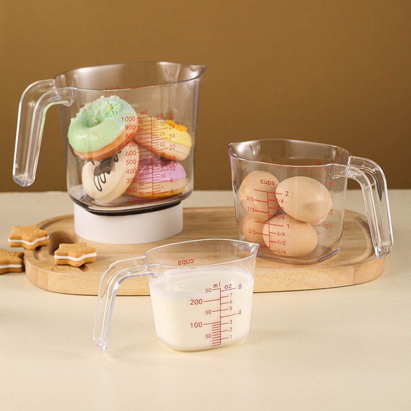 3 dalių plastikinis matavimo puodelis, didelio pralaidumo matavimo puodelis, 1000 ml / 500 ml / 250 ml, sudedamas matavimo puodelis, kepimo matavimo įrankis