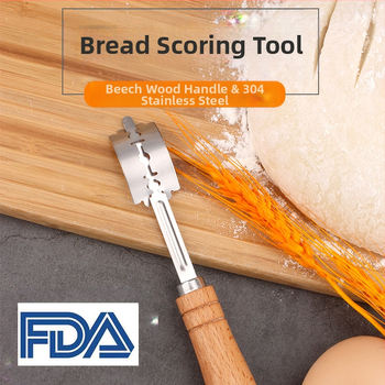 Nerūdijančio plieno duonos taisymo peiliai Kepimo įrankiai Medinė rankena Tešlos pjaustymo peilis Bagetės pjovimo peilis Duonos pjaustymo peilis