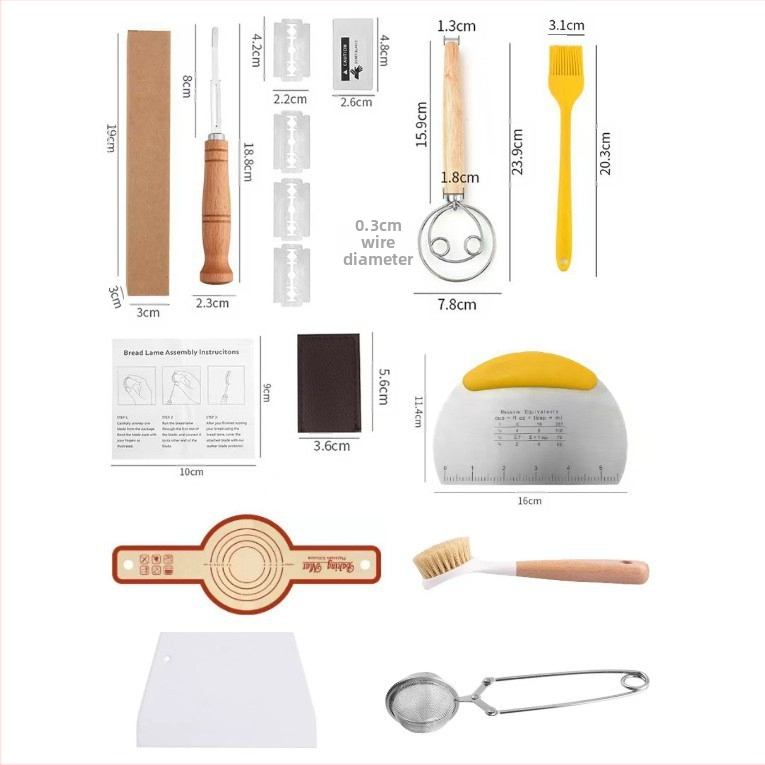 Nerūdijančio plieno duonos taisymo peiliai Kepimo įrankiai Medinė rankena Tešlos pjaustymo peilis Bagetės pjovimo peilis Duonos pjaustymo peilis