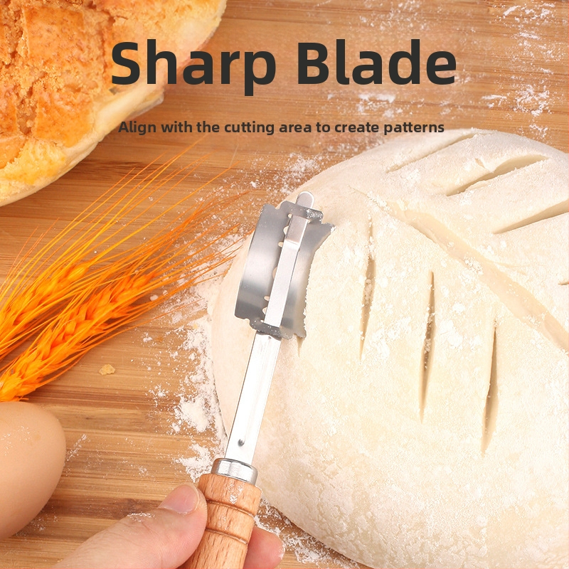 Ножове за ремонт на хляб от неръждаема стомана, инструменти за печене, нож за рязане на тесто с дървена дръжка, нож за рязане на багети, нож за рязане на хляб