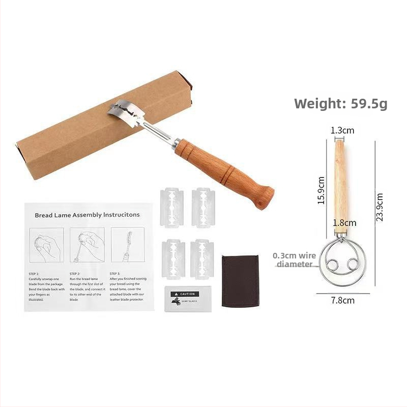 Nerūdijančio plieno duonos taisymo peiliai Kepimo įrankiai Medinė rankena Tešlos pjaustymo peilis Bagetės pjovimo peilis Duonos pjaustymo peilis