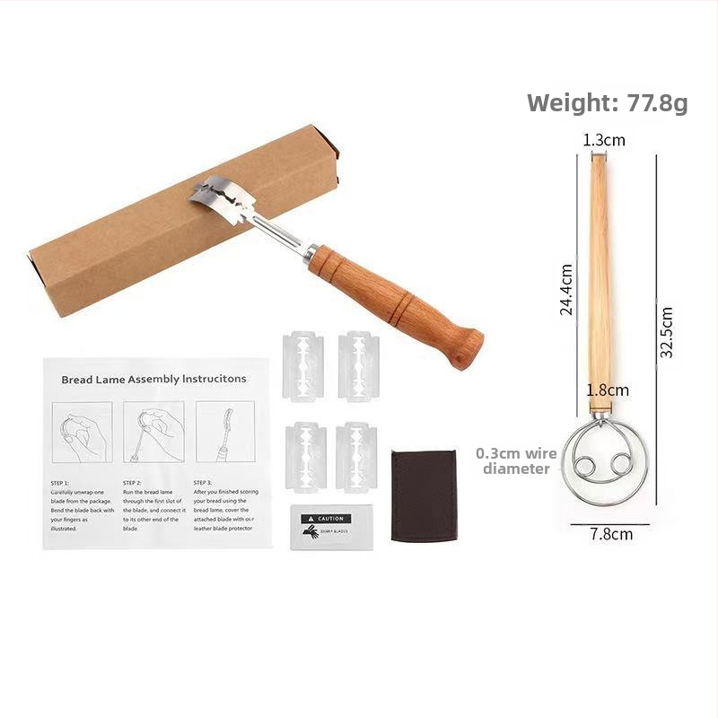 Nerūdijančio plieno duonos taisymo peiliai Kepimo įrankiai Medinė rankena Tešlos pjaustymo peilis Bagetės pjovimo peilis Duonos pjaustymo peilis
