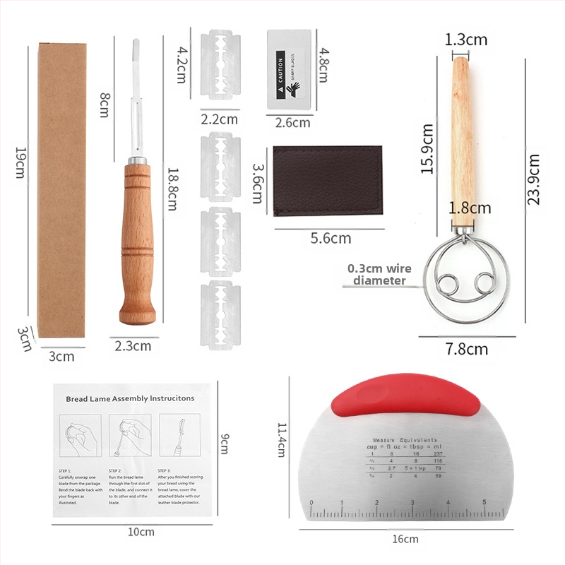 Nerūdijančio plieno duonos taisymo peiliai Kepimo įrankiai Medinė rankena Tešlos pjaustymo peilis Bagetės pjovimo peilis Duonos pjaustymo peilis