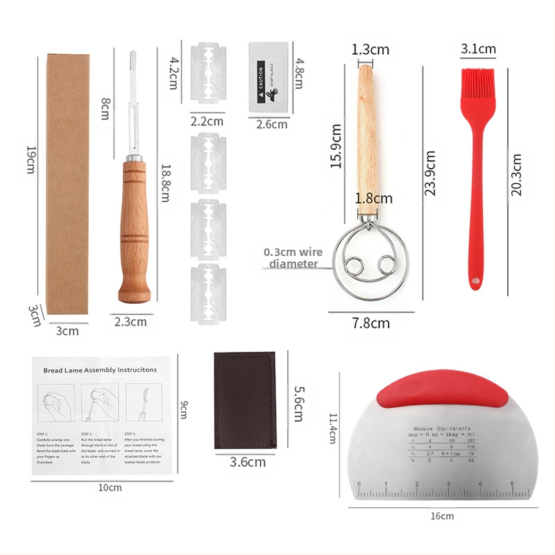 Nerūdijančio plieno duonos taisymo peiliai Kepimo įrankiai Medinė rankena Tešlos pjaustymo peilis Bagetės pjovimo peilis Duonos pjaustymo peilis