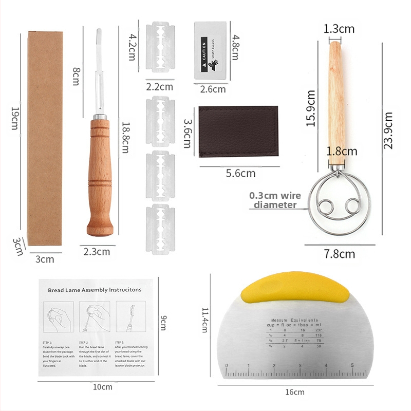 Nerūdijančio plieno duonos taisymo peiliai Kepimo įrankiai Medinė rankena Tešlos pjaustymo peilis Bagetės pjovimo peilis Duonos pjaustymo peilis