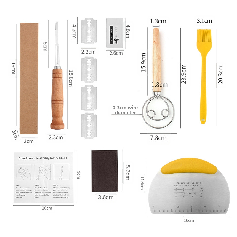 Nerūdijančio plieno duonos taisymo peiliai Kepimo įrankiai Medinė rankena Tešlos pjaustymo peilis Bagetės pjovimo peilis Duonos pjaustymo peilis