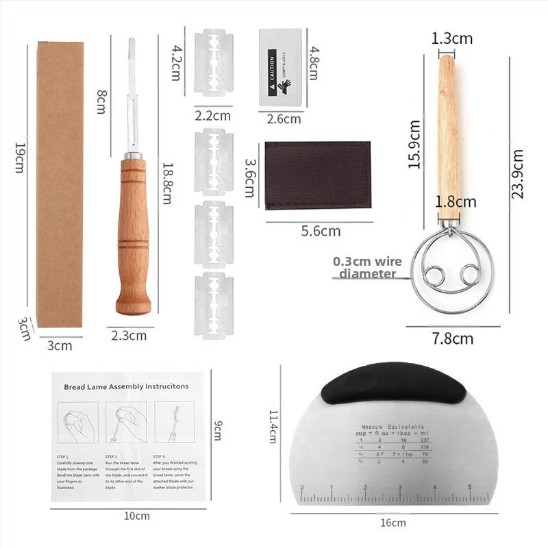 Nerūdijančio plieno duonos taisymo peiliai Kepimo įrankiai Medinė rankena Tešlos pjaustymo peilis Bagetės pjovimo peilis Duonos pjaustymo peilis