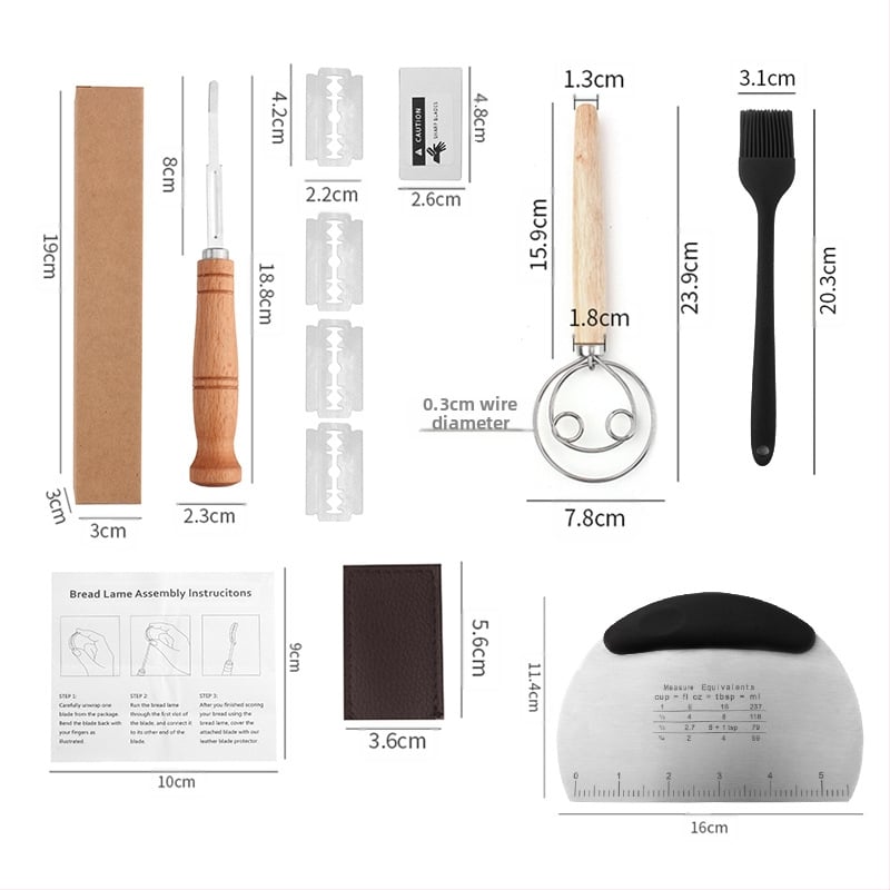 Nerūdijančio plieno duonos taisymo peiliai Kepimo įrankiai Medinė rankena Tešlos pjaustymo peilis Bagetės pjovimo peilis Duonos pjaustymo peilis