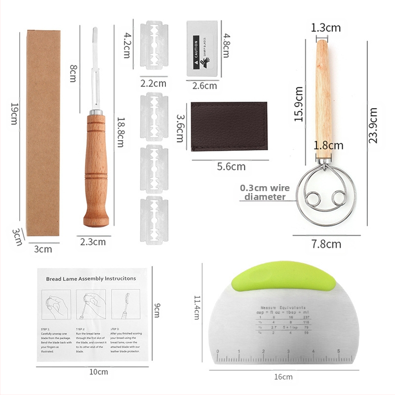 Nerūdijančio plieno duonos taisymo peiliai Kepimo įrankiai Medinė rankena Tešlos pjaustymo peilis Bagetės pjovimo peilis Duonos pjaustymo peilis