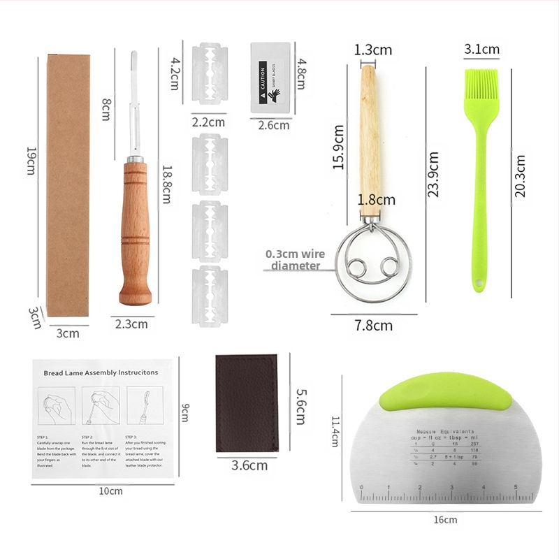 Nerūdijančio plieno duonos taisymo peiliai Kepimo įrankiai Medinė rankena Tešlos pjaustymo peilis Bagetės pjovimo peilis Duonos pjaustymo peilis