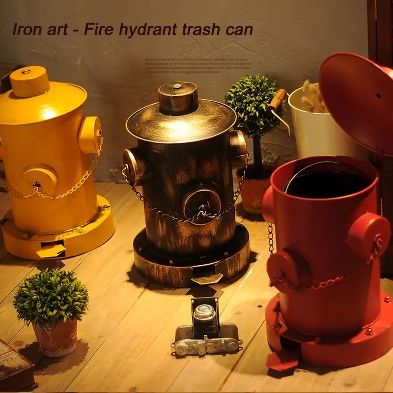 Vintāžas kaltas dzelzs ugunsdzēsības hidranta atkritumu tvertne industriālā stila pedāļa atkritumu tvertne viesistabai, radošam restorāna bāram ar vāku