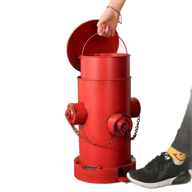 Vintāžas kaltas dzelzs ugunsdzēsības hidranta atkritumu tvertne industriālā stila pedāļa atkritumu tvertne viesistabai, radošam restorāna bāram ar vāku