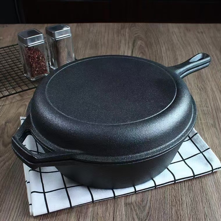 Ketaus puodas, sutirštintas dvigubos paskirties troškinys, lauko kepsninė, europinis puodas, elegantiškas neapdoroto ketaus puodas, troškinys, sriubos puodas, keptuvė