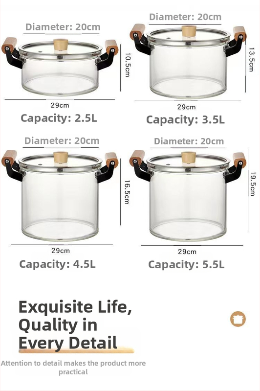 Puodas su dideliu borosilikato kiekiu, stiklinis puodas su dviguba rankena, sriubos puodas su atvira liepsna, troškinys, sriubos puodas namams, atsparus aukštai temperatūrai, elektrinė keraminė viryklė, garintuvas, indukcinė viryklė