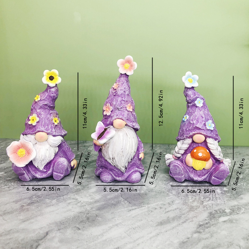 Nauji trijų dalių nykštukiniai sodo nykštukai iš amerikietiškos levandos, violetinės nykštukės, dervos amatų papuošalai, skirti pasienio rinkiniui