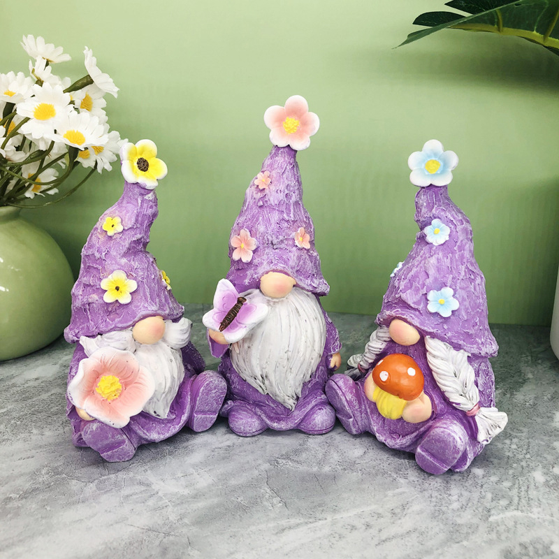 Nauji trijų dalių nykštukiniai sodo nykštukai iš amerikietiškos levandos, violetinės nykštukės, dervos amatų papuošalai, skirti pasienio rinkiniui