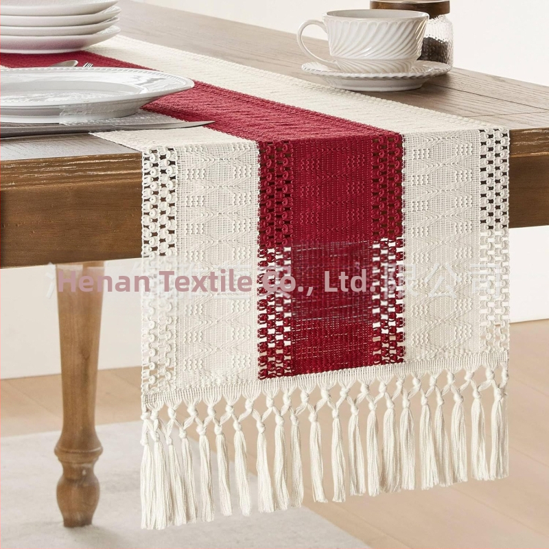 „Amazon“ stalo vėliavėlė, medvilnės ir lino juostelėmis, susiūta dviejų spalvų austais kutais, be pastoracinės kaimiškos staltiesės gamintojų tiekiama