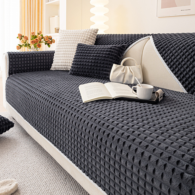 Jednobojni plišani jastuk za sofu 2024. Novi jesenski i zimski zadebljani protuklizni jastuk za sofu protiv ogrebotina od mačaka, navlaka za sofu