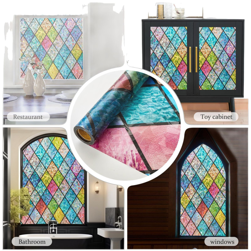 Piiriülene kuummüük 3D värviline laserklaasist kile tualettruumi vannitoale läbipaistev läbipaistmatu piilumisvastane klaasist kleebis