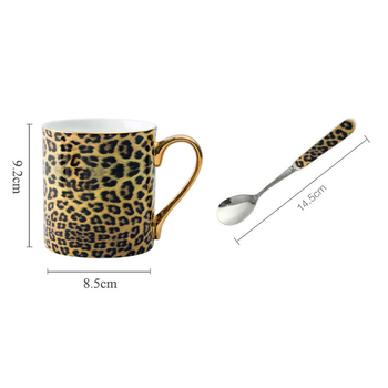 Μοντέρνο δημιουργικό φλιτζάνι λεοπάρ print από οστέινα πορσελάνη με λεοπάρ print κουτάλι με προσωπικότητα χρυσό φλιτζάνι φλιτζάνι καφέ, φλιτζάνι γάλα, δώρο γενεθλίων
