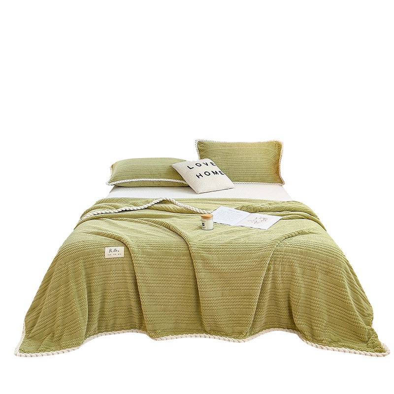 Piiriülene populaarne ühevärviline žakaarmadratsiga piimasametist tekk sügiseks ja talveks kontori uinakuteks, konditsioneeriga tekk, klassi vaba aja veetmise diivanitekk