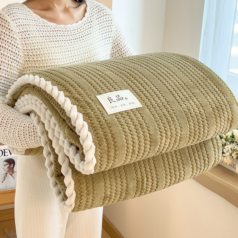 Piiriülene populaarne ühevärviline žakaarmadratsiga piimasametist tekk sügiseks ja talveks kontori uinakuteks, konditsioneeriga tekk, klassi vaba aja veetmise diivanitekk