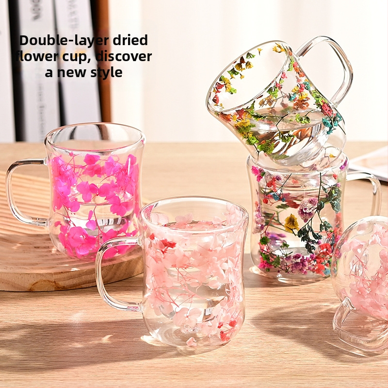 Нова трансгранична креативна двуслойна чаша за сушени цветя, офис, висококачествена креативна малка мъжка чаша за кафе с талия, домашна чаша за мляко