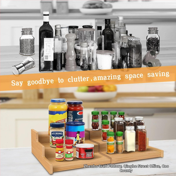 Бамбукова кухненска телескопична стойка за подправки, трислойна стойка за съхранение на подправки, многофункционална стойка за съхранение с телескопично регулиране
