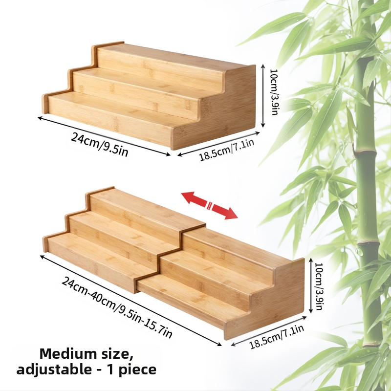 Бамбукова кухненска телескопична стойка за подправки, трислойна стойка за съхранение на подправки, многофункционална стойка за съхранение с телескопично регулиране