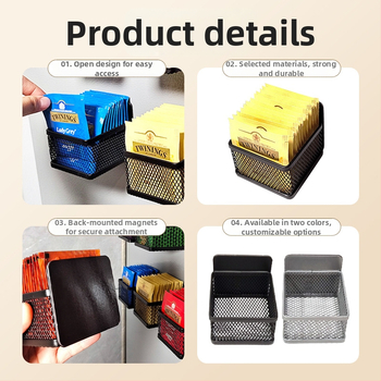 Xirui Магнитна кошница за съхранение на чайни пакетчета с голям капацитет, желязна модерна, семпла кошница за съхранение на 6 чайни пакетчета, европейски стил