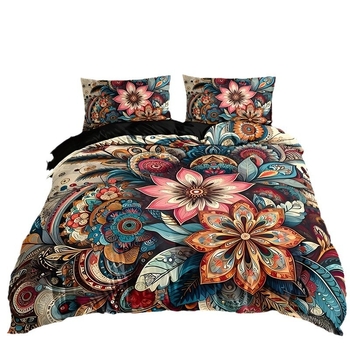 Mandala bohemiško gėlių patalynės komplektas, madingas spausdintas poliesterio antklodės užvalkalas, kryžminis, namų tekstilės rinkinys