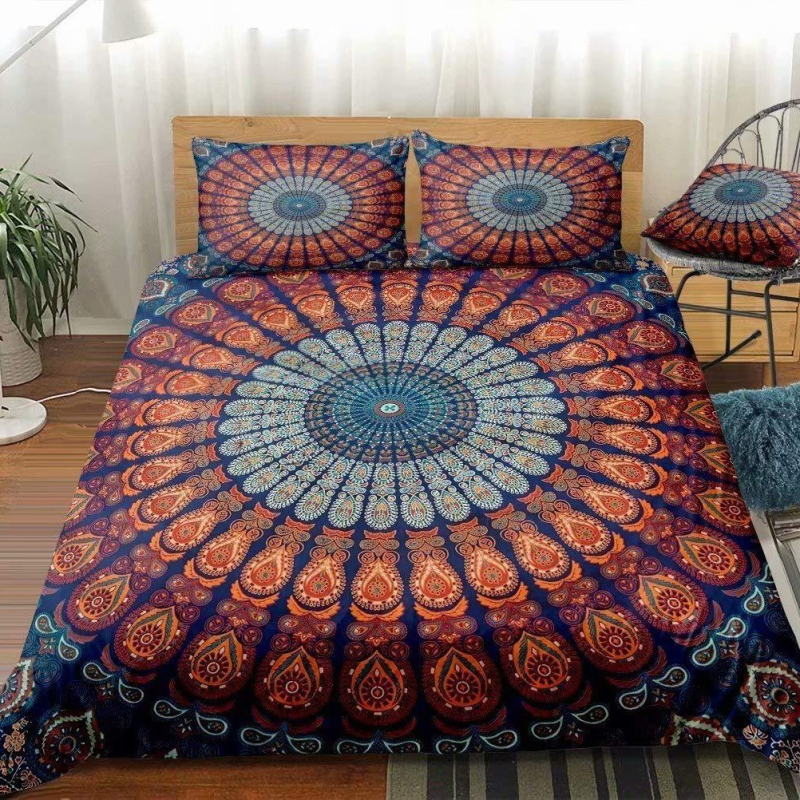 Mandala bohemiško gėlių patalynės komplektas, madingas spausdintas poliesterio antklodės užvalkalas, kryžminis, namų tekstilės rinkinys
